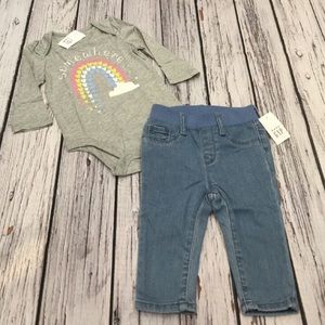Gap 6-12 Month Girls Rainbow Shirt & Soft Jeans